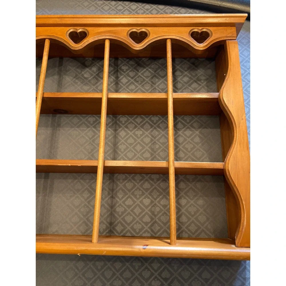 Vintage Wood Heart Wall Display Shelf 18 Cubby Shadow Box Country Home Decor